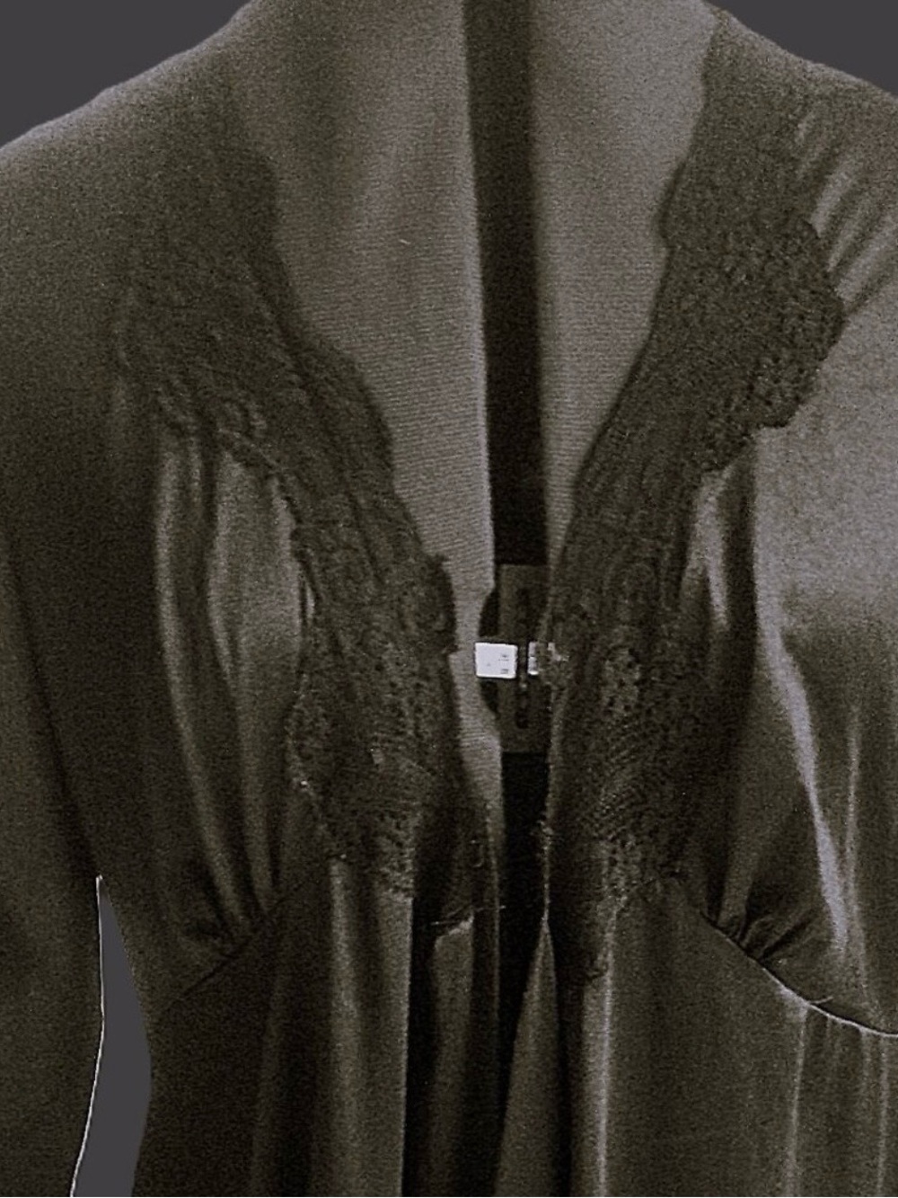 Vintage Rosa Puleo-Szule Black Satin Lace Sleeve Long Negligee Gothic Lingerie